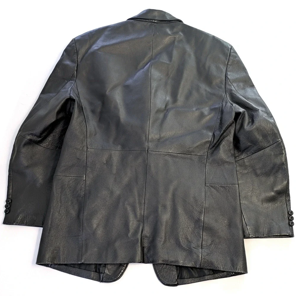 Stafford Mens Black Genuine Leather 3 Button Blazer Jacket Size M RN 93677
